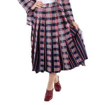 Thom Browne Ladies Navy Twill Pleated Midi Skirt, Brand Size