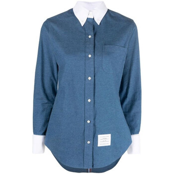 Thom Browne Men #39 s Deep Blue Logo Patch Denim Shirt Brand Size 2