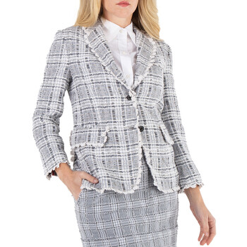 THOM BROWNE☆25SS クラシック ウール ブレザー LADIES MED GREY Thom Browne Womens Wool Check Patterned Colorblock Buttoned