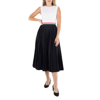 トムブラウン レディース ワンピース FKD164A Y3014 415 Thom Browne Ladies Cotton Pleated Cricket Striped Cable