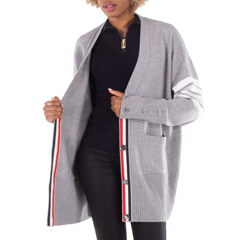 Thom Browne Light Grey 4-Bar Exaggerated Fit V-Neck Cardigan