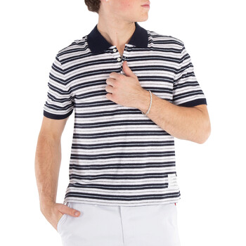 Thom Browne Short Sleeve Polo In Striped Linen Jersey, Brand