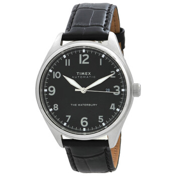 Timex Waterbury Traditional Automatic – Orologio Uomo, Quadrante Nero, Cinturino In Pelle Coccodrillo, 42 Mm