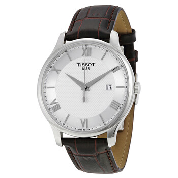 Tissot T Classic Tradition Silver Dial Brown Leather Strap Watch For Men - T063.610.16.038.00