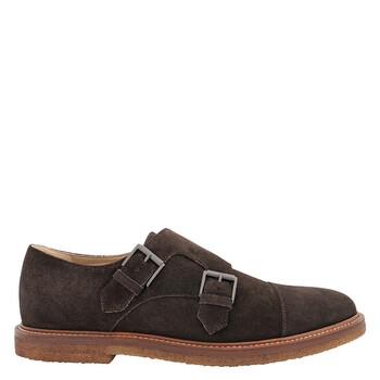 Tods Men's Dark Brown Suede Lace-Up Monkstrap Shoes