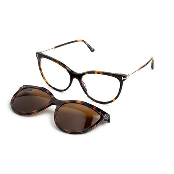 Blue Light Block with Brown Clip On Cat Eye Ladies Eyeglasses FT5994-B 052 56