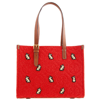 TORY BURCH 171114200 関税送料込 Tory Burch Red Small Rabbit T Monogram Embroidered Tote