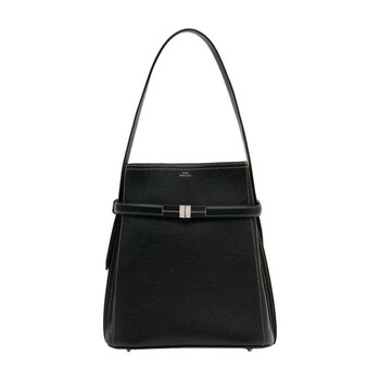 Totême Crocodile-Embossed Leather Top Handle Bag — Black 244