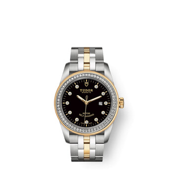 Glamour Date Automatic Diamond Black Dial Ladies Watch 53023-0017