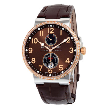 Maxi Marine Automatic Brown Dial Diamond Stainless Steel and 18kt Rose Gold Men's Watch 265-66-BROWN