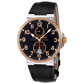 Maxi Marine Black Dial Diamond Stainless Steel and 18K Rose Gold Automatic Men's Watch 265-66-BLACK
