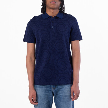 Barocco Cotton Pique Polo Shirt 1013906-1A09796-NAVY BLUE