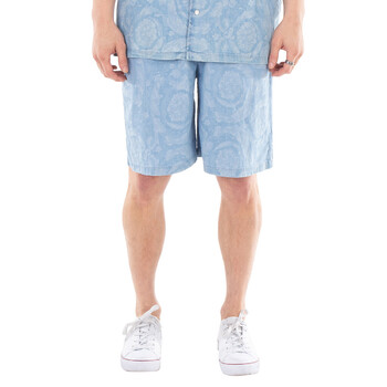 Versace Men's Light Blue Allover Denim Shorts, Waist Size 29