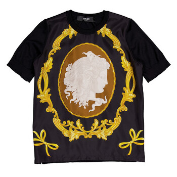 未使用品級 VERSACE カーディガン ブラック ゴールド ロゴ S Versace Womens Baroque Printed V-Neck Cardigan, Brand Size 40 ( US