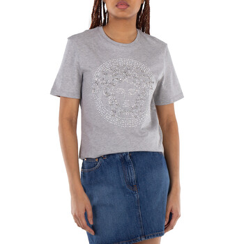 Crystal Medusa Embellished T-Shirt 1014272-1A11599-LIGHT GREY