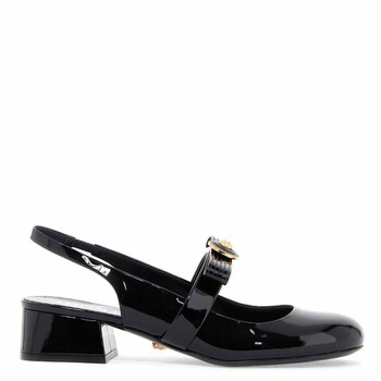 Gianni Ribbon Patent 35 mmSlingback Pumps 1018457-D2VE-BLACK-VERSACE GOLD Gianni Ribbon Patent 35 mmSlingback Pumps 1018457-D2VE-BLACK-VERSACE GOLD
