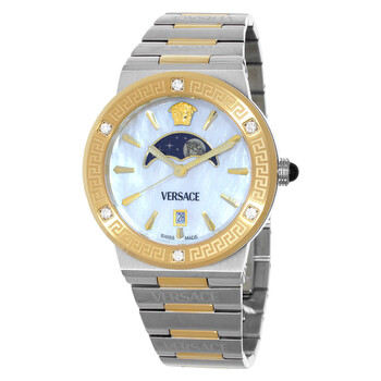 Greca Logo Moonphase Quartz Mother of Pearl Dial Ladies Watch VE7G00524