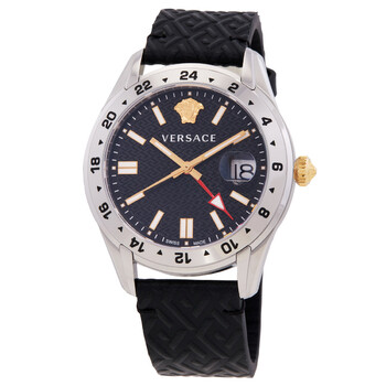 VERSACE V11020015 ヘレニウム GMT ウォッチ 黒×銀 関税込 Versace Hellenyium GMT Black Dial Men's Watch V1102 0015