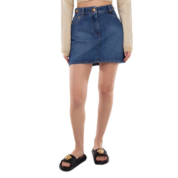 Kenzo Dark Stone Blue Denim Flared Mini Skirt, Waist Size 25