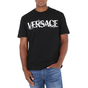 Versace Men's Black Logo-Print Short-Sleeved T-Shirt