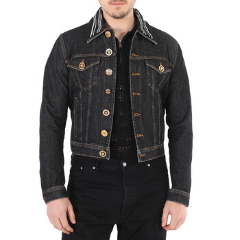 Versace Men's Black Medusa Head-motif Denim Jacket, Brand