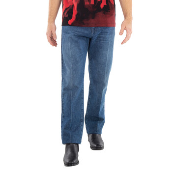 Versace Men's Washed Medium Blue Straight-Leg Mid-Rise Jeans