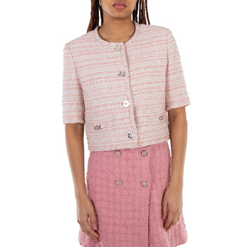 Balmain Vichy Cropped Tweed Jacket, Brand Size 34 (US Size 2