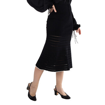 Black Flared Midi Knit Skirt