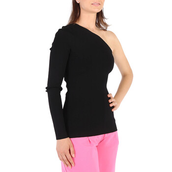 Ladies Black One Shoulder Ribbed Top