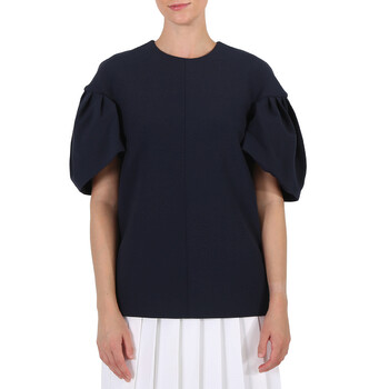 Ladies Knit Tops Navy Tuck Sleeve Top, Brand
