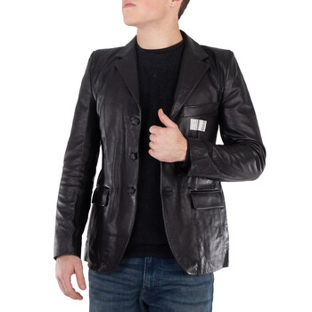 Men's Black Barcode Leather Blazer, Size X-Small