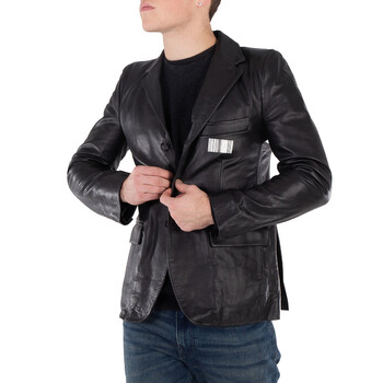 Men's Black Barcode Leather Blazer, Size X-Small