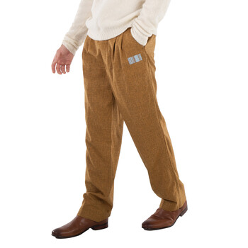 Men's Caramel Barcode Monogram Tailored Wool Pants