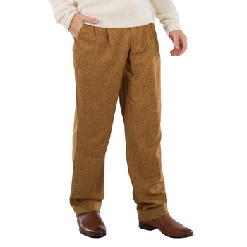Men's Caramel Barcode Monogram Tailored Wool Pants