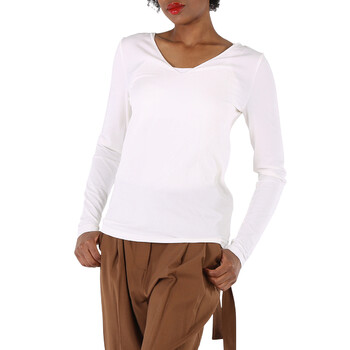 Ladies White Viscose V-neck Pullover