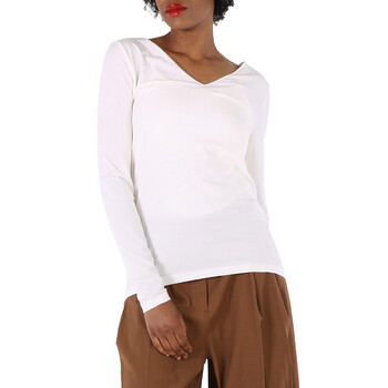 Ladies White Viscose V-neck Pullover