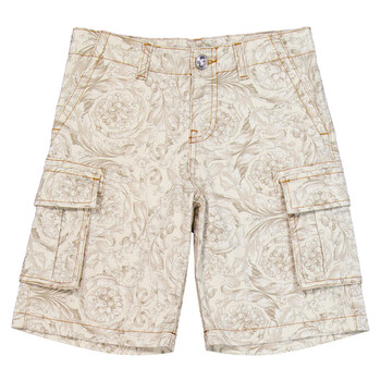 Boys Barocco-Print Denim Cargo Shorts