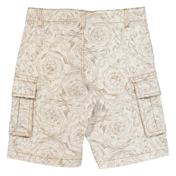 Boys Barocco-Print Denim Cargo Shorts