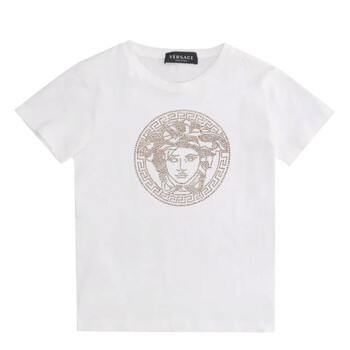 Versace Ladies Optical White Medusa Embroidered Crewneck T