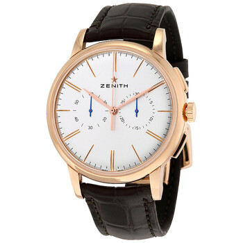 Pilot Elite Chronograph Silver Dial 18kt Rose Gold Brown Alligator Leather Men's Watch 18.2270.406/01.C498