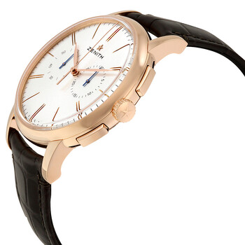 Pilot Elite Chronograph Silver Dial 18kt Rose Gold Brown Alligator Leather Men's Watch 18.2270.406/01.C498