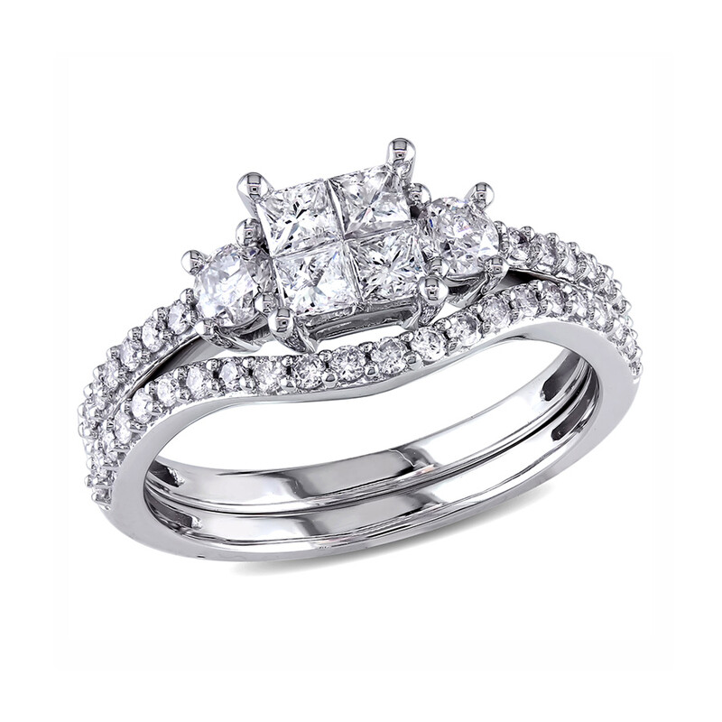 Amour 1 CT TW Princess Cut Diamond Bridal Set In 14K White Gold ...