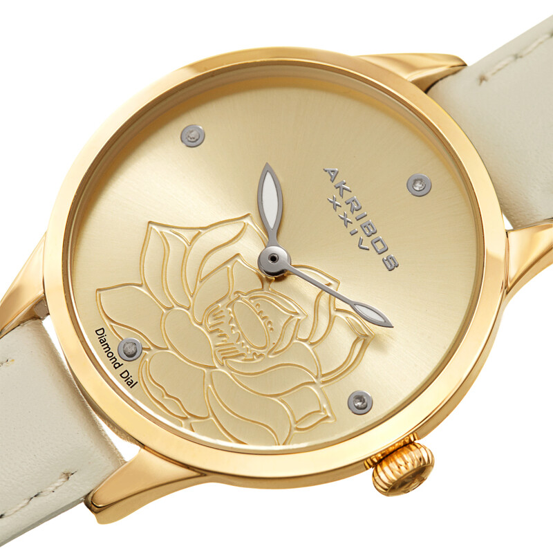 Akribos XXIV Diamond Gold Dial Ladies Watch AK1047WT  display picture 1