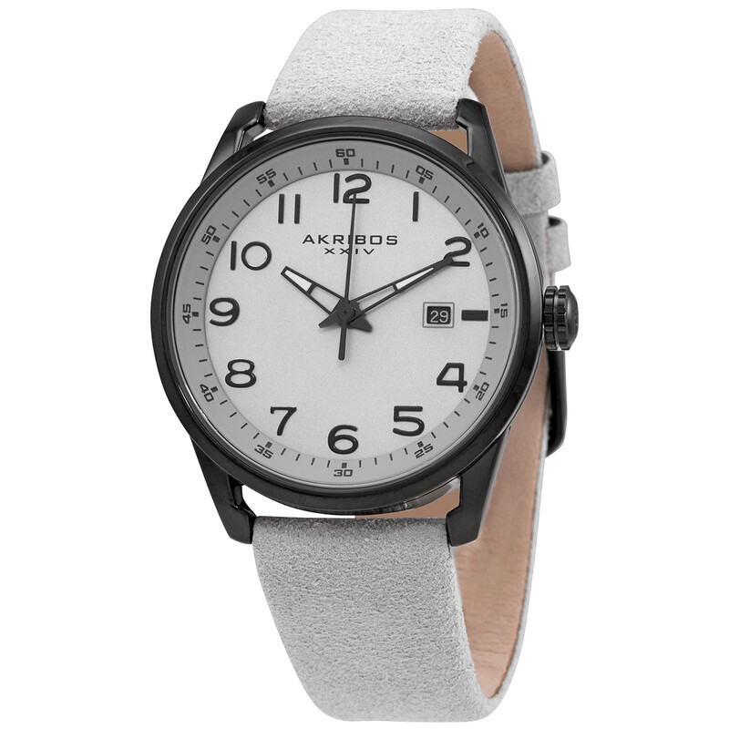 Akribos XXIV Quartz Silver Dial White Leather Men display picture 2