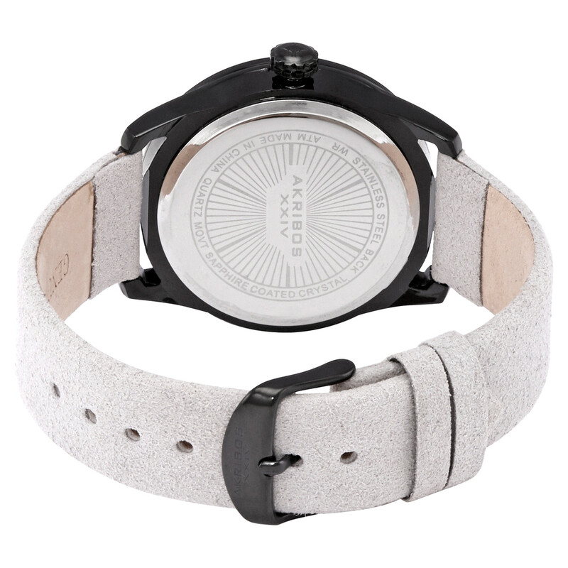 Akribos XXIV Quartz Silver Dial White Leather Men display picture 1