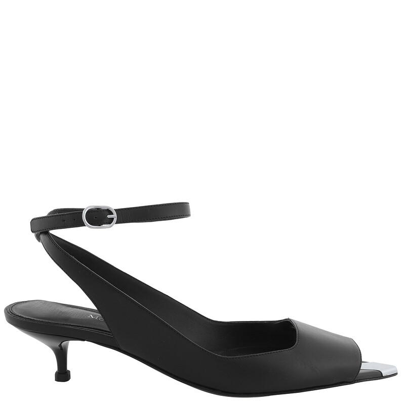 Alexander McQueen Black Leather Punk Ankle Strap Sandals, Brand
