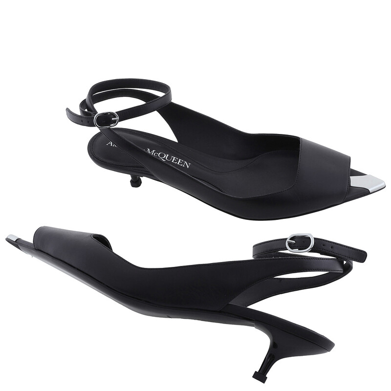 Alexander McQueen Black Leather Punk Ankle Strap Sandals, Brand