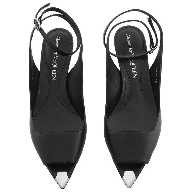 Alexander McQueen Black Leather Punk Ankle Strap Sandals, Brand