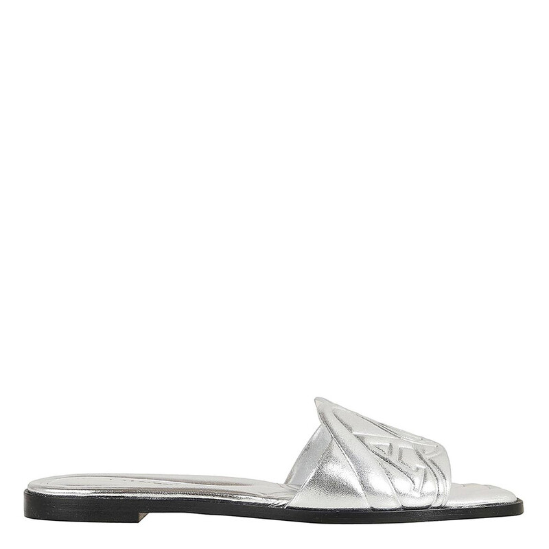 Alexander McQueen Men\'s Gray Embossed Logo Slide Sandals $450 Mens Alexander McQueen Logo Embossed Slides Sandals  main image 4