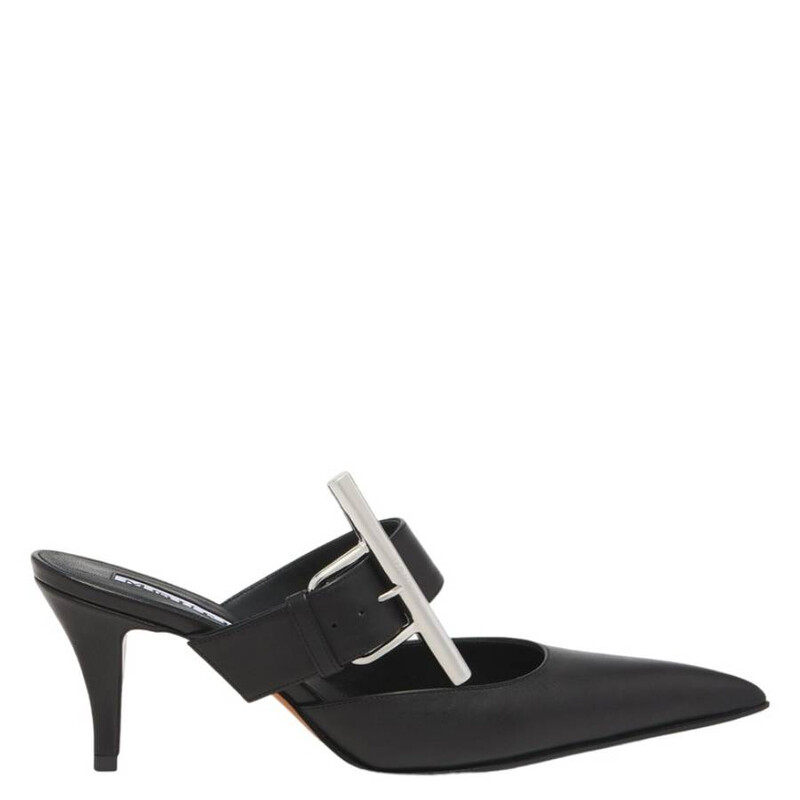 美品！♡ALEXANDERMcQUEEN ブラックレザーオープントゥハイヒール Alexander McQueen Ladies Black Birdee Leather Mules, Brand Size 35